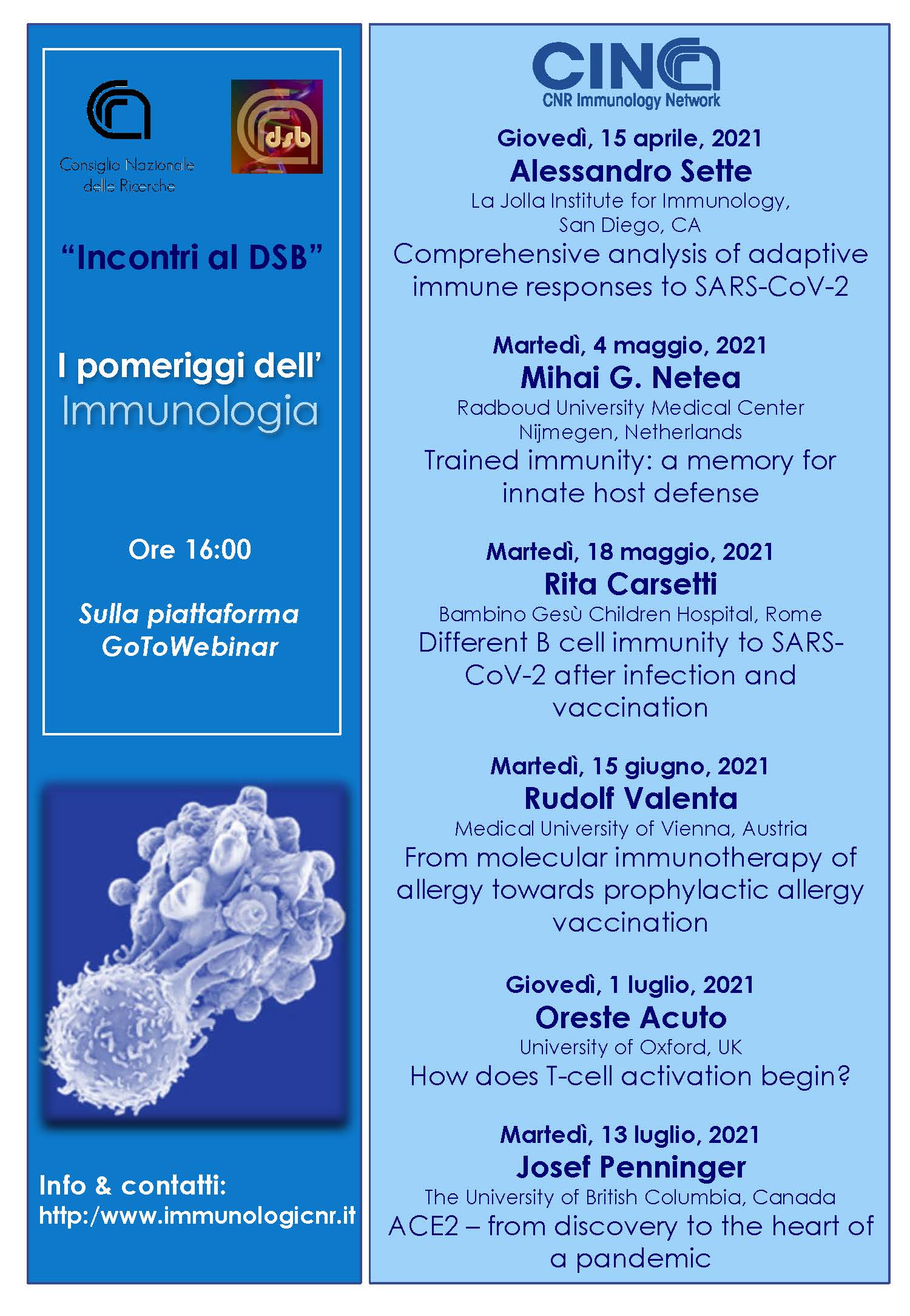 Incontri al DSB - I pomeriggi dell’Immunologia